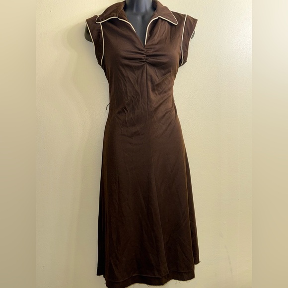 ILGWU – Union Made Dresses & Skirts - Vintage 60s 70s ILGWU Union Made‎ Brown Mod Midi Dress Size 11
